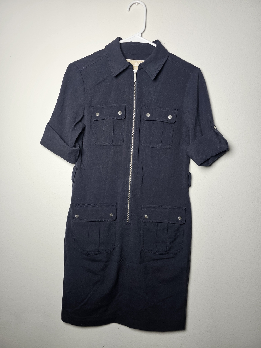 Michael Kors Navy Zip-Front Trench Shirt Dress
